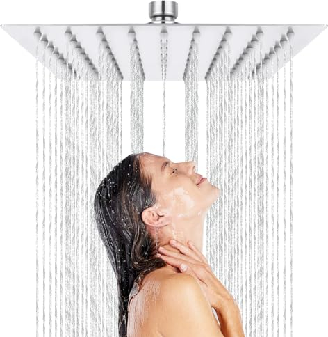 Cabezal de Ducha Lluvia Cuadrado de Alta Presión - Rociador de Acero Inoxidable, Fácil de Instalar 20x20cm