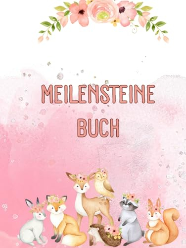 Meilensteine Buch: ROSA WALDTIERE, Erinnerungsalbum, Babyalbum, Kinderalbum, Fotoalbum, Geschenk zur Geburt
