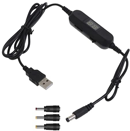 Limtula USB 5 V auf 1,5 V 3 V 4,5 V 6 V 7,5 V 9 V 12 V 2,5 mm/3,5 mm/4,0 mm/5,5 mm verstellbares Spannungswandler mit LED Dislpay für Spielzeugspiele USB 5 V auf 12 V Konverter Step Up