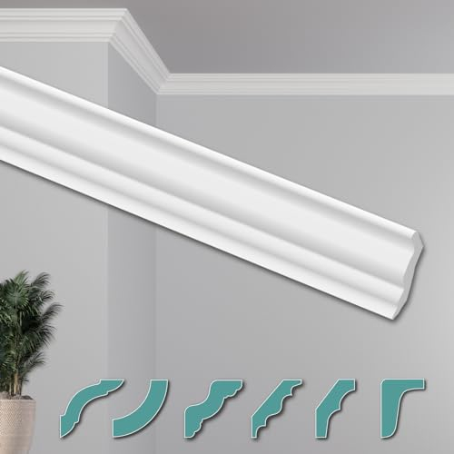 HEXIMO Corniches de Plafond Modernes en Polystyrène XPS Blanc, 2 Mètres Moulures en Polystyrène Moulures Décoratives Angles (Coins prédécoupés ZG15)