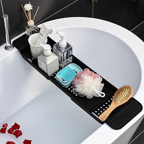 Retractable Bathtub Tray | Bath Tub Tray Table | Adjustable Bath Rack Trays | Anti-Slip Bathtub Caddy Tray | Bathroom Rack Shelf For Placing Towel Candle Wine Glass | Bathroom Storage Rack