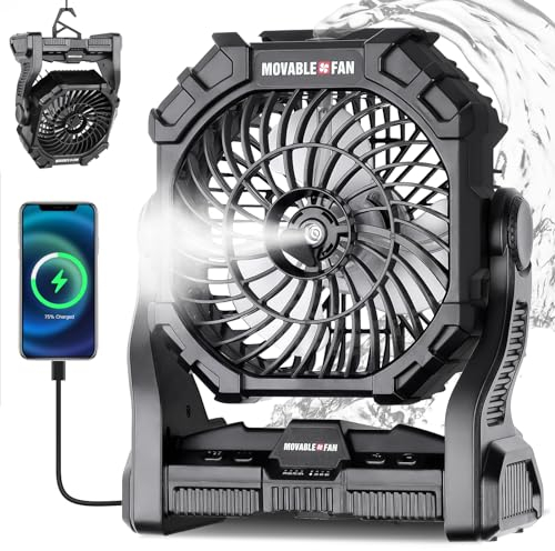 WESTTREE Camping Fan Misting Fan Portable,Rechargeable Mister Fan Battery Powered Fan with RGB Light & 250ML Water Tank,USB Personal Cooling Misting Fan Battery Operated Fan,Outdoor Fan for Camping