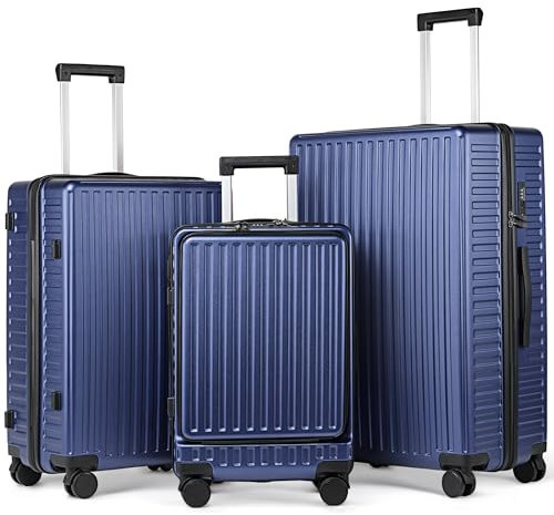 TANTOMI Hartschalen Koffer Trolley, Handgepäck Reisekoffer, 4 Rollen – 360° Drehbar, 3-stelligem TSA-Schloss (Set, Violettblau)