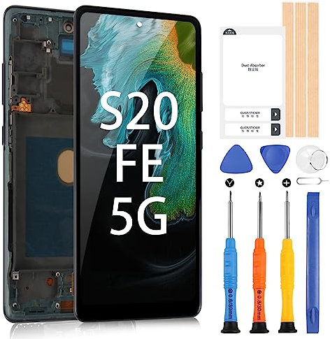 Écran LCD pour Samsung Galaxy S20 Fe/Galaxy S20 Fe 5G 6,5 LCD Écran Tactile Digitazer Assemblée Remplacement avec Réparation Kit(Noir avec Cadre, sans Reconnaissance d'empreintes)