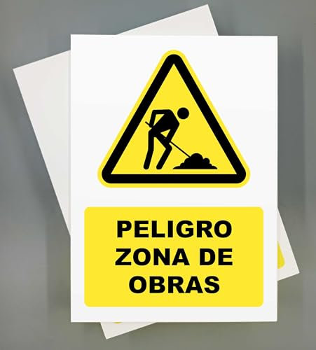 Cartel Peligro Obras 18x25 cm Pack 2 ud Señal de Seguridad Industrial y EPI (Zona de obras)