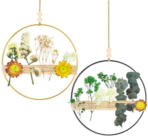 Hengxinchen 2 Pezzi Ghirlanda di Fiori Secchi 20CM, Corona di Fiori Secchi, Decorazione Della Porta Fatto a Mano, con Anello di Metallo, Ghirlande per Soggiorno, Parete, Porta, Nozze Ornamento