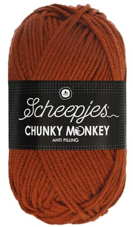 Scheepjes Chunky Monkey Aran Weight Yarn | 100g Ball | Anti-Pilling Acrylic | Soft & Hypoallergenic for Knitting and Crochet Blankets, Toys & Garments (1029 Rust)