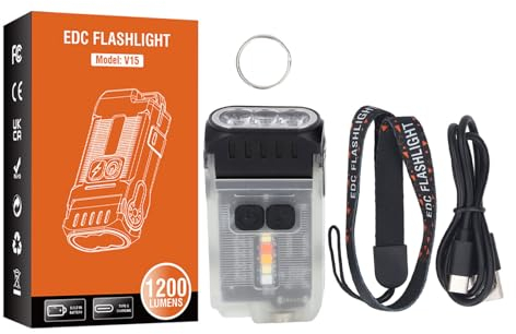 SEAFRONT Small Powerful Flashlight LED 1200LM USB C Rechargeable Mini Pocket Keychain Flash Light IP67 Waterproof V15 Magnetic Function Holding Clip Rechargeable