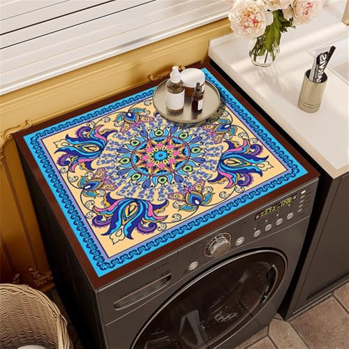 Treer Tappetino per Lavatrice e Asciugatrice, Stile Esotico retrò, Tappetino Antiscivolo Assorbente, Morbida Ritagliabile, Protector Superiore per Lavatrice o Asciugatrice (60x60cm,Azzurro)