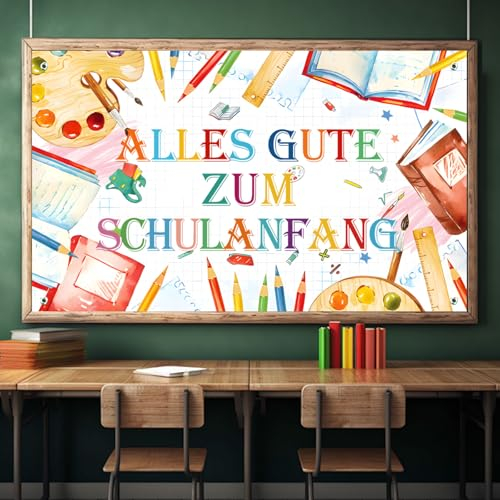 XQMMGO Banner Einschulung Deko, Alles Gute Zum Schulanfang Banner, Schulkind Girlande Banner Willkommen, Jungen Schüler Kinder Mädchen (Hintergrundstoff, Weiß)