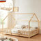 DELUKE® Kinderbett 140x200 cm LULO - Inkl. Lattenrost, Rausfallschutz | Einzelbett Hausbett Kinderzimmer Bodenbett Kinder Bett Klein Montessori Bett | Braun