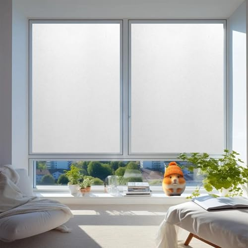 Fensterfolie Blickdicht von Aussen 100 x 150 cm, Selbsthaftend Blickdicht, Wärmereflektion Hitzeabweisend, Gegen Hitze, Sichtschutzfolie Fenste Milchglasfolie, weiß matt