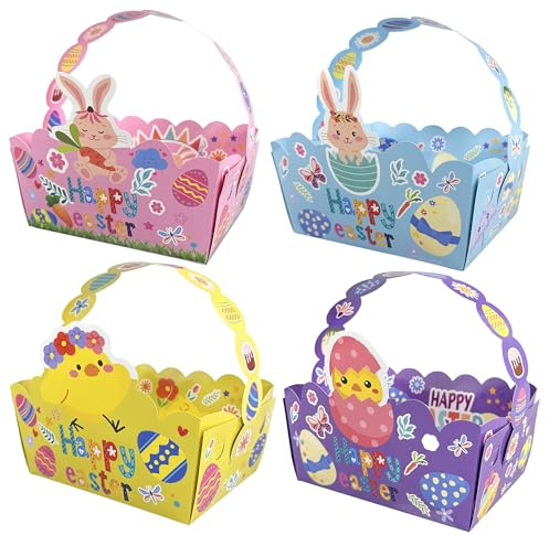 Cestas de regalo de Pascua con asas, bolsas de regalo de Pascua para niños, 24 piezas, diseño de conejo y pollitos, perfecto para regalos de fiesta de caza de huevos de Pascua y decoraciones