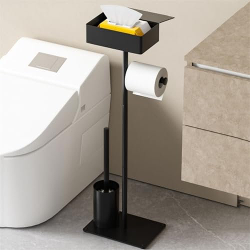 Porte-rouleau de papier toilette autoportant, en acier au carbone, support de rouleau de papier toilette, brosse de toilette, organisateur de rangement de salle de bain (C)