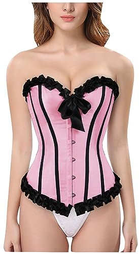Generico Korsett Damen Gelb Schöne und Das Biest Curvy | Korsett Lila Kordelzug Bustier Top Grün Lace Up Korsett Schwarz Damen Pirat Spitze Underbust Corset Korsett Rosa Party, Rosa, S