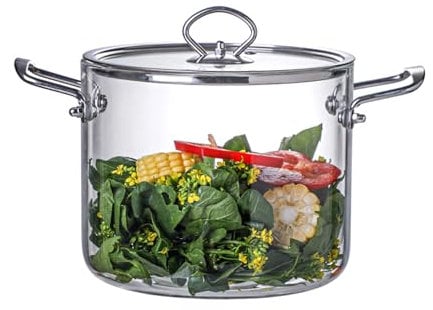 Zjyufy Pentola in vetro da 4,5 litri con coperchio, pentola in vetro resistente al calore con doppi manici in acciaio inox, pentole universali in vetros per pasta, zuppa, latte (4,5 L)