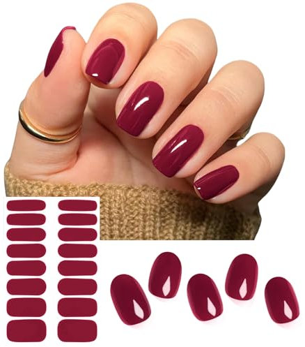 Ruzister 16 Stück UV Härtende Selbstklebende Nagelfolien Rot Halbgehärtete Gel Nagelsticker Nagelfolien für Lampe Wraps Selbstklebende Gel Folien Nägel Set