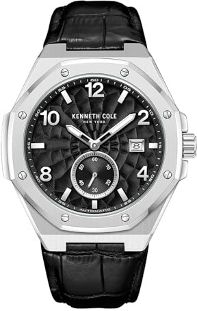 Kenneth Cole Herren Armbanduhr - Luxus Uhr für Männer Edelstahl Uhr Automatisch Selbstaufzug Wasserdicht Echtes Lederband Schlankes Design Vert Brush Finish Skelett Zifferblatt Uhr