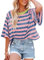 Chicrise Magliette Donna Oversize A Righe Girocollo T-Shirt Maniche Corte Colorate Casuale Morbido Basics Crop Top Rosa Blu Medium 38-40