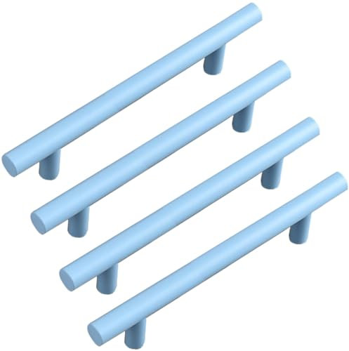 ZESLIV 4 stk T Stangengriff Blaue Möbelgriffe Türgriffe Bohrlochabstand 96mm, Griffe für Kinderzimmer, Küchenschrank, Schublade und Kommode