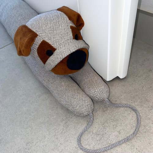 Malaké Bas de Porte décoratif- 1kg - Boudin de Porte Isolant 86cm - Coupe Courant d'aire pour Porte et fenêtre - Door Stopper -Chien Gris, ≈ 34. Bloque Bruit sous la Porte avec Un cordant.