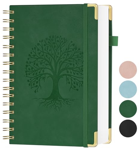 AOOSU Spiral Notizbuch A5, Hardcover Leder Liniert Notizbuch mit 300 Seiten 100gsm Dickes Papier, Notizblock für Frauen und Männer für Reisetagebuch, Büro, Konferenz, Reise, Lernen- Grün