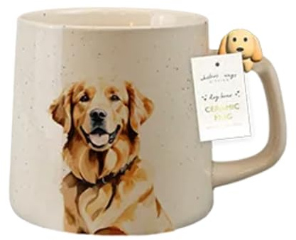 Fyne-Finds Ceramic White Dog Mug 350ML Cute Puppies Figurine Handle Novelty Tea Coffee Cup (Golden Retriever)