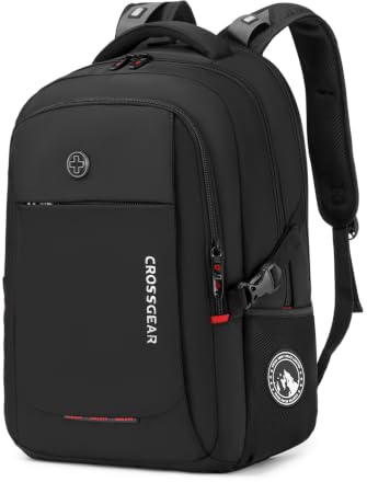 CROSSGEAR 17,3 Zoll Rucksack Herren mit Entlastenden Schultergurten, 30l Laptop Rucksack, Wasserdichter Laptoptasche mit YKK-Reißverschlüssen für Arbeit, Business, Reisen and Schule, Schwarz