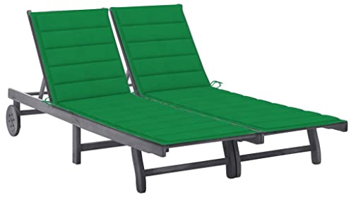 Owoxanthellate Sonnenliege Akazie 200x118 cm Grau Massivholz Relaxliege mit Auflage verstellbare Rückenlehne für Garten Balkon Terrasse oder Wohnzimmer klappbar leicht