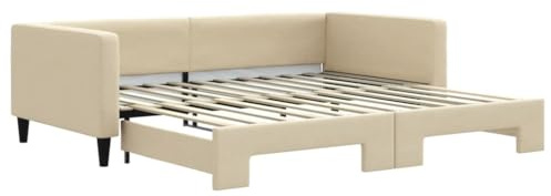 mtlskopl Schlafsofa Creme 100x200 cm ausziehbarer Tagesbett Daybed Robustes Gästebett aus Holz Metall Stoff für Wohnzimmer Schlafzimmer Gästezimmer