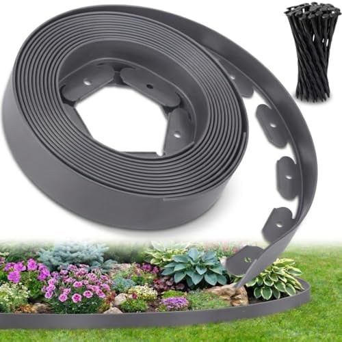 Ediesi, Bordure Jardin extérieur 10 m Flexible, Bordure de Jardin Plastique résistante 5 mm, délimiteur Gazon allées parterres, Installation Facile avec 30 piquets (Gris, 10 mètres)