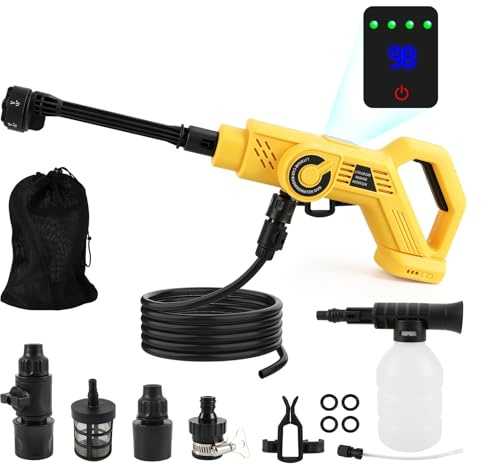 Rondella ad alta pressione a batteria per Dewalt 18/20 V, idropulitrice portatile 68 Bar migliorata con 4 livelli regolabili, ugello a spruzzo 6 in 1 per irrigazione del pavimento dell'auto (giallo