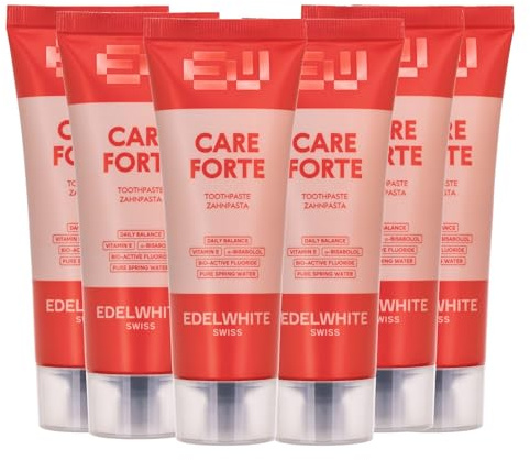 edel+white Care Forte Zahncreme 75 ml mit Fluorid 1450 ppm, Vitamin E & Bisabolol – 6er Pack