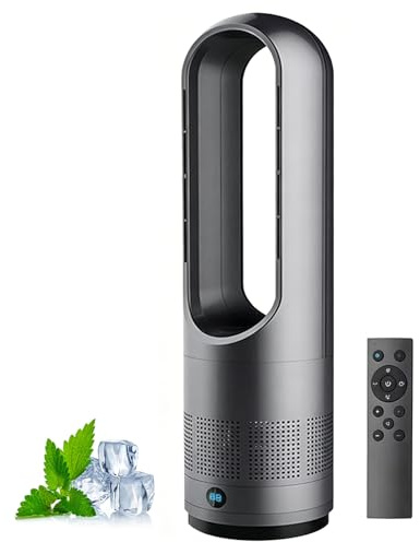 Ventilatore a torre senza pale caldo e freddo da 45,7 cm, oscillante, circolatore d'aria con 8 velocità, timer, purificatore intelligente con telecomando per camera da letto, casa