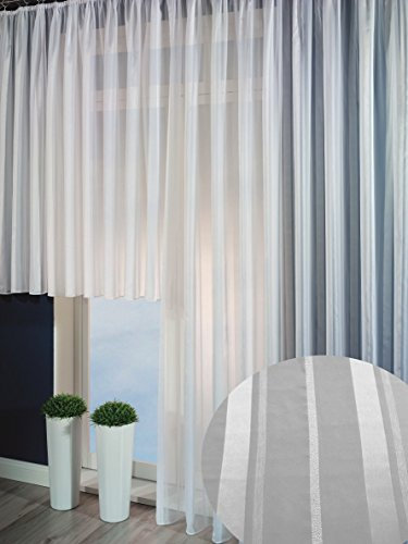 Clever-Kauf-24 Fertiggardine Fertigstore 5925 in weiß mit weißen Längststreifen Moderne Gardine in verschiedenen Größen (B x H 450 x 175cm)