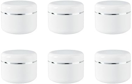 100ml White Silver Edge Empty Refillable Cosmetic Plastic Jars with Dome Lid Make Up Face Cream Lip Balm Lotion Storage Container Travel Case Bottle Pot Pack of 6 (100ml/3.34oz)