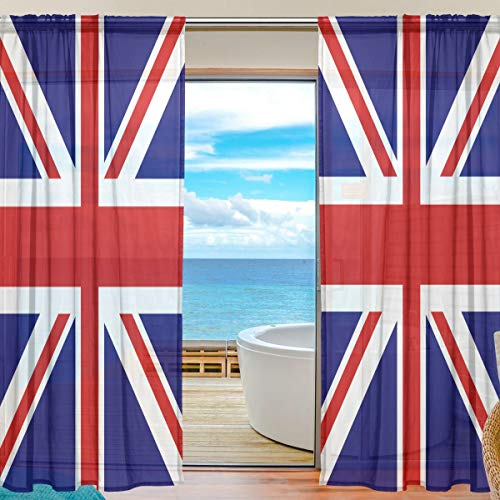 MNSRUU ISAOA Vorhang mit Union-Jack-Motiv, durchsichtig, für Fenster, Voile, Vorhang für Zuhause, Wohnzimmer, Schlafzimmer, Fenster, Dekoration, Polyester, blau, 55x78x2(in)