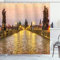 ABAKUHAUS Stadtansicht Duschvorhang, Old Town in Prag, Stoffliches Gewebe Badezimmerdekorationsset mit Haken, 175 x 200 cm, Gelb Braun