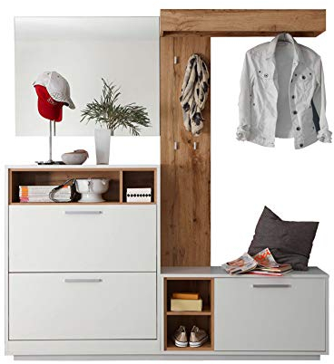Avanti Trendstore - Milani - Kompaktgarderobe aus Holzdekor, Farbe Wildeiche/weiß. Ideal fürs Hauseingang. Maße: BHT 177x195x32 cm