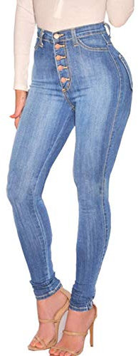 ECUPPER Womens Jeans High Waist Skinny Fit Stretch Jeans Denim Trousers with Pockets Light Blue 2XL