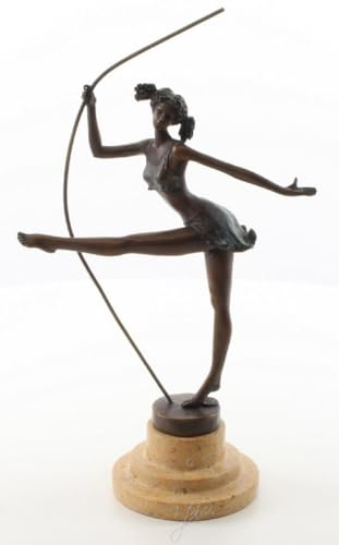 Casa Padrino Luxus Bronze Skulptur Ballerina Bronze/Beige 20,3 x 10,2 x H. 30 cm - Deko Bronzefigur mit Natursteinsockel