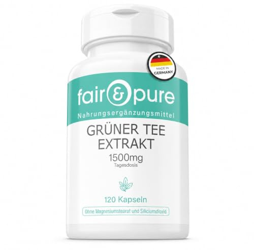 Fair & Pure Grüner Tee Extrakt 1500 mg Tagesdosis, 120 Kapseln, standardisiert auf Polyphenole & EGCG, Nahrungsergänzungsmittel vegan ohne Magnesiumstearat, in Deutschland hergestellt