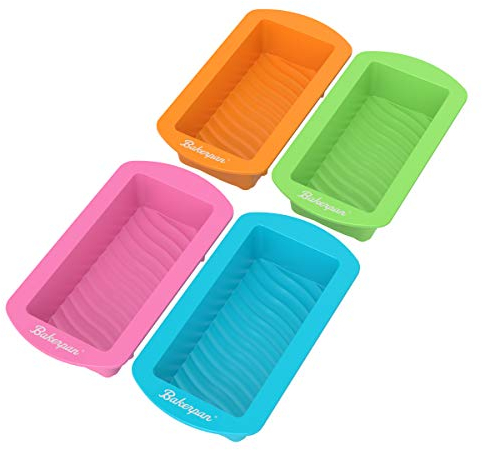 Bakerpan Mini-Kastenformen aus Silikon zum Backen, Mini-Kuchenformen, 11,4 cm, Mini-Backform, wiederverwendbare Mini-Backform, 4 Stück