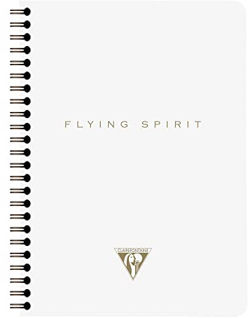 Clairefontaine 104566C Notizbuch Flying Spirit, mit Innentaschen und Spiralbindung, liniert, 60 Blatt, DINA5, 14,8 x 21cm, 1 Stück, Weiß mit sortierten Designs