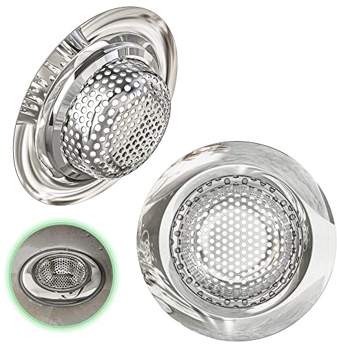 Kitchen Helpis® Colador de desagüe ∅7cm, colador de Pelo Ambos de Acero Inoxidable, Juego de 2, colador de desagüe de Malla Fina, colador de Pelo de Ducha, colador para Fregadero, Cocina y baño
