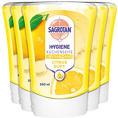 Sagrotan No-Touch Nachfüller Küchenseife Zitrus – Für den automatischen Seifenspender – 5 x 250 ml Handseife