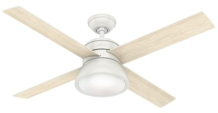 HUNTER FAN Loki, 132 cm, Ventilador de Techo para Interior con Luz, Silencioso, con Mando a Distancia y 4 Aspas Reversibles en Blanco Fresco y Roble Blanqueado, para Verano o Invierno, Acabado Blanco Fresco, Modelo 50423