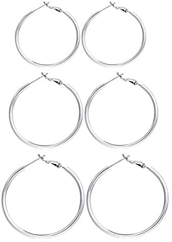 3 Paar silberne Creolen für Frauen, 925 Sterling Silber hypoallergene Ohrringe, große Creolen Ohrringe Set für Mädchen (50/60/70 mm)