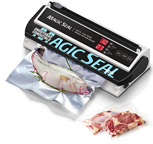 Magic Seal MS175 Vacuum Sealer Machine for Food Preservation, Nozzle Type, Compatible with Mylar Bags, Adjustable Vacuum and Sealing Time, Automatic and Manual Mode