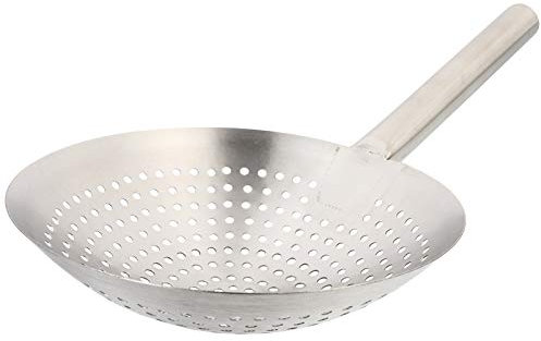 YARDWE Noodle Spoon Stainless Steel Skimmer Spoon Slotted Strainer Ladle Fine Mesh Wire Oil Filter Mandarin Colander Scoop for Kitchen Cooking (28CM) Spider Strainer